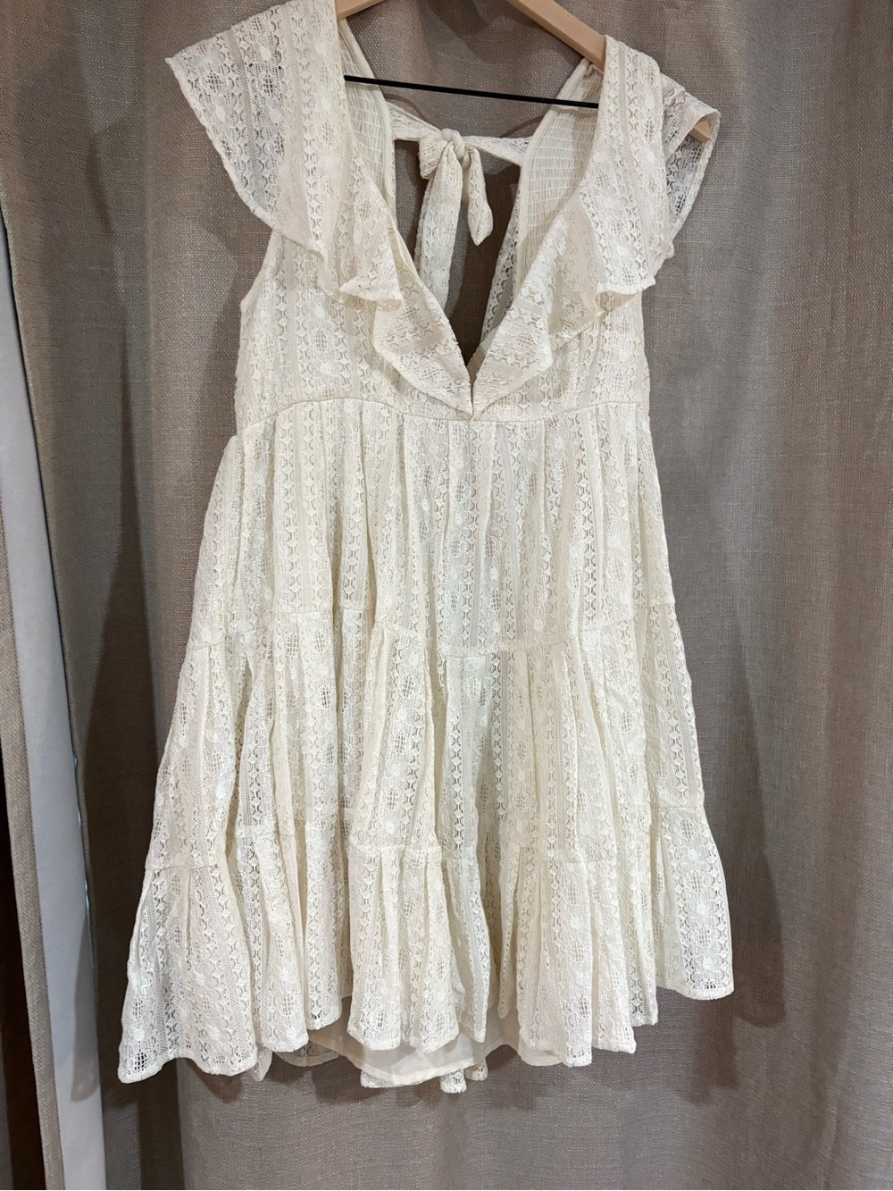 Free People Cream Lace Tiered Ruffle Dress